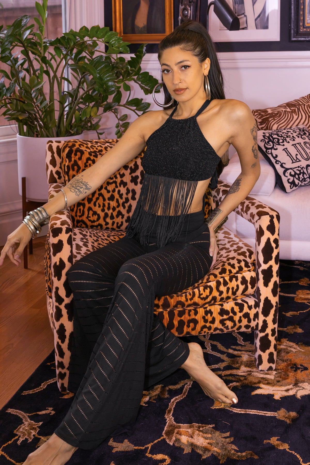 SOPHIE BELLS - BLACK CROCHET STRIPE