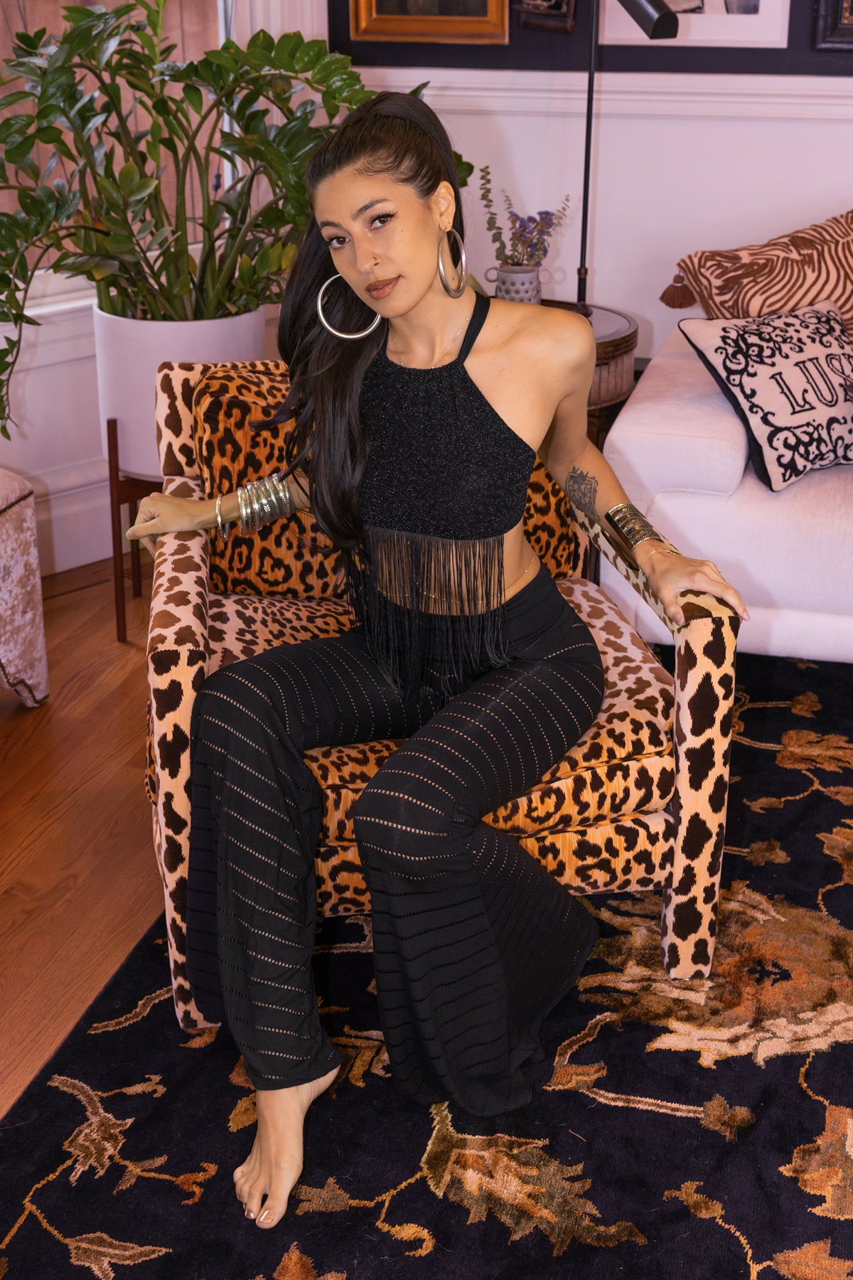 SOPHIE BELLS - BLACK CROCHET STRIPE