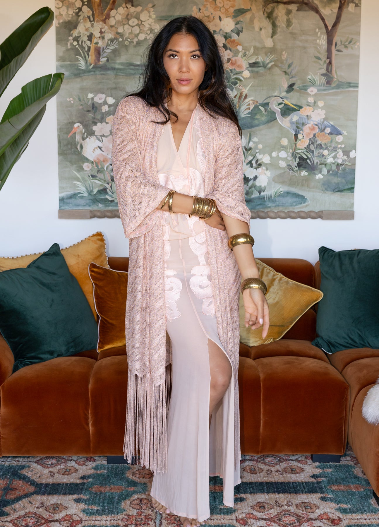 FRINGE ROBE - ROSE GOLD SHIMMER