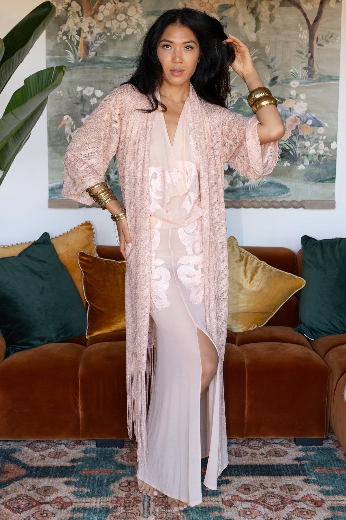 FRINGE ROBE - ROSE GOLD SHIMMER
