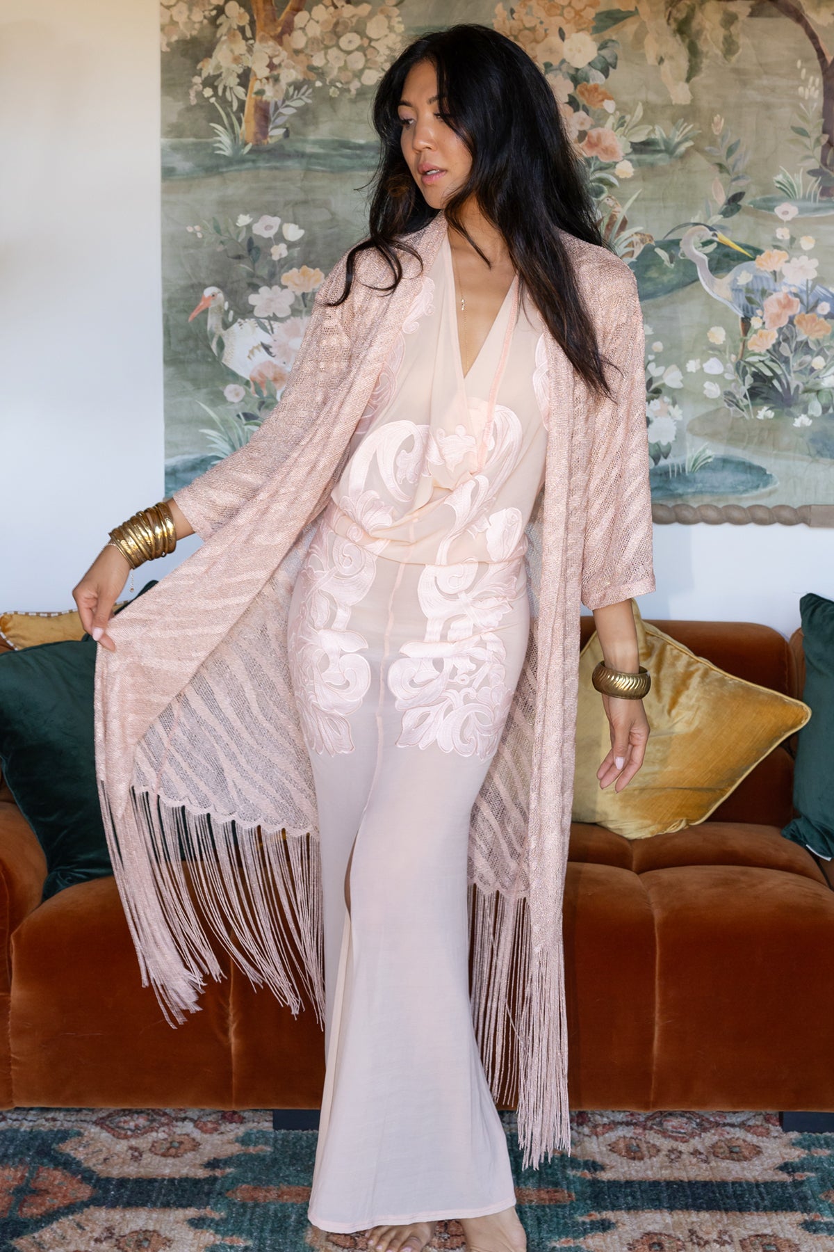 FRINGE ROBE - ROSE GOLD SHIMMER