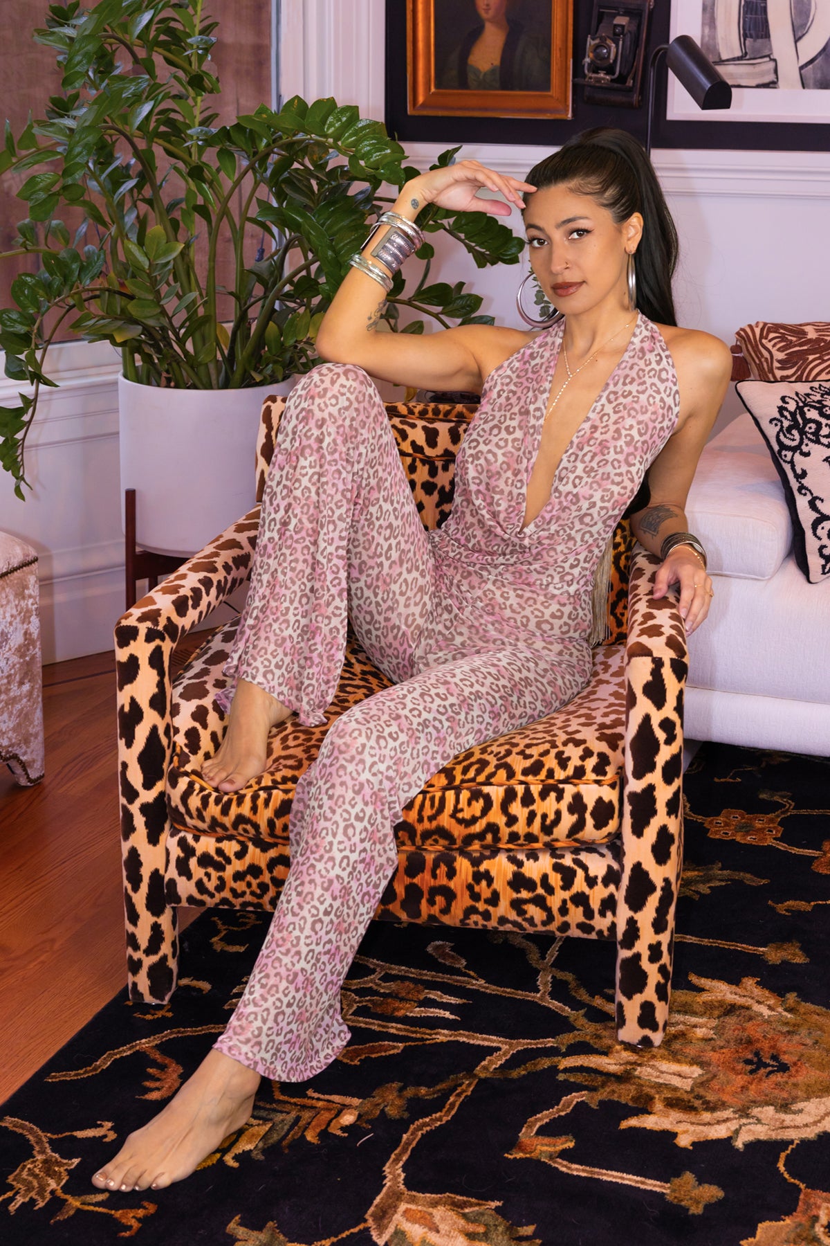THE JUMPSUIT - PINK LEOPARD MESH
