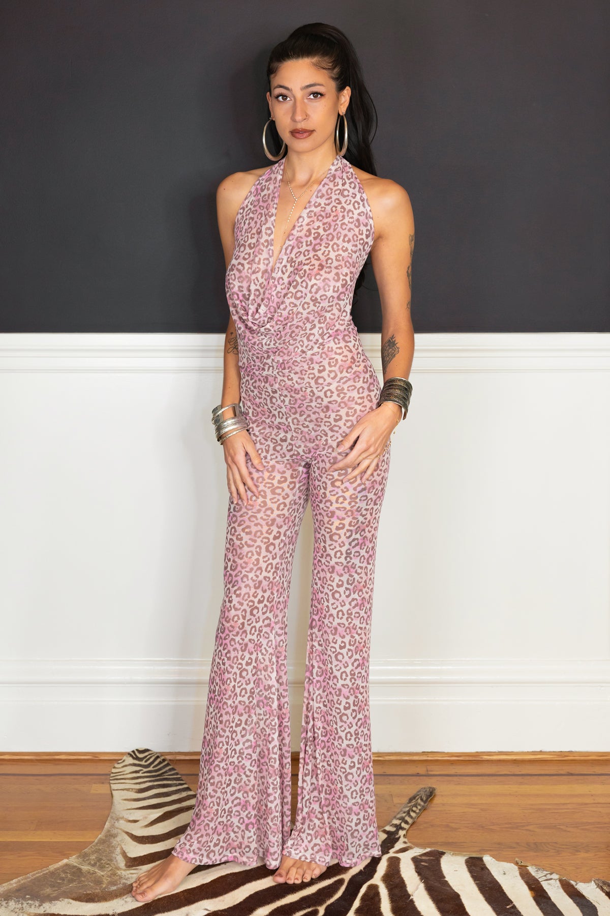THE JUMPSUIT - PINK LEOPARD MESH