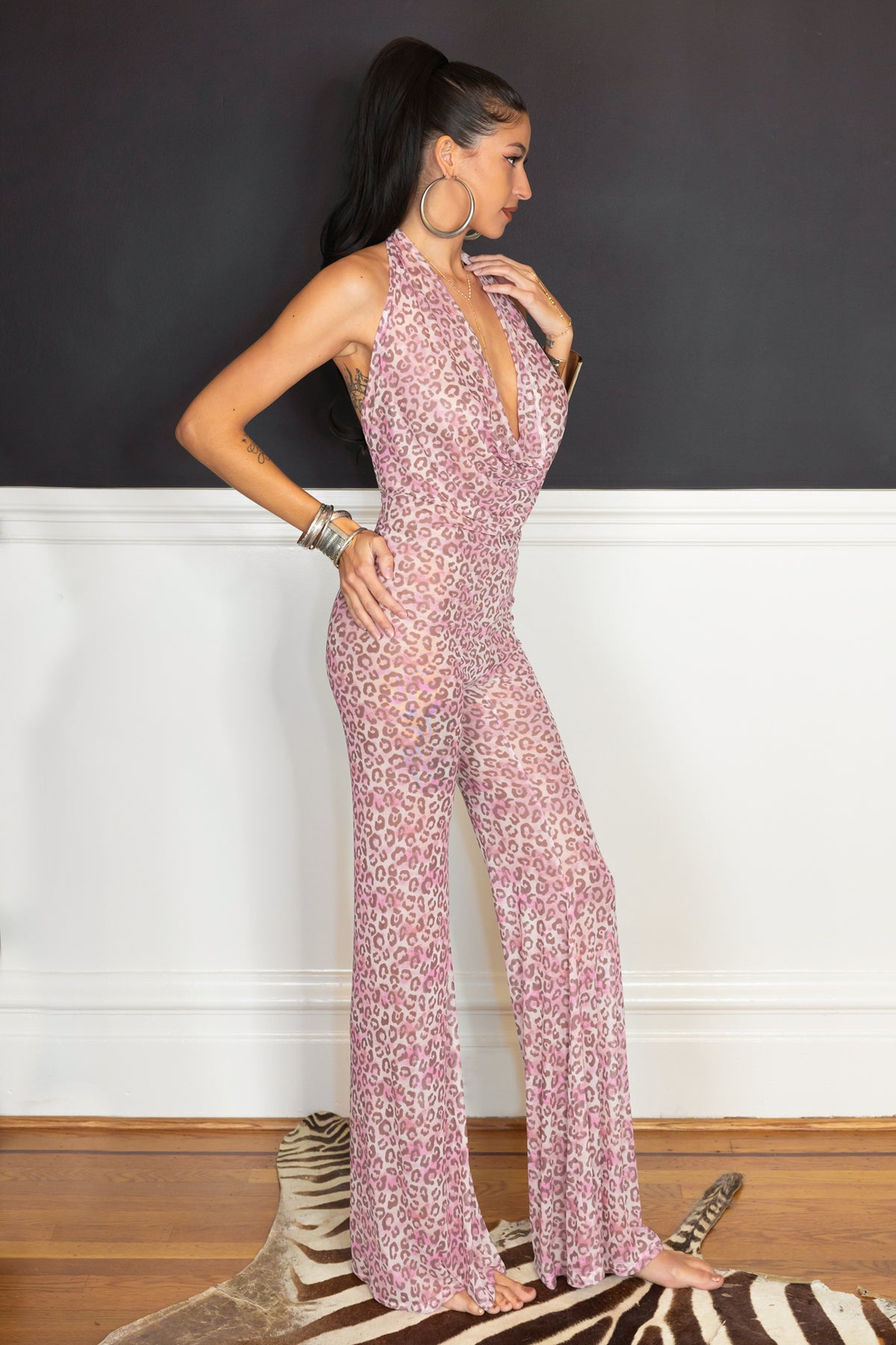 THE JUMPSUIT - PINK LEOPARD MESH