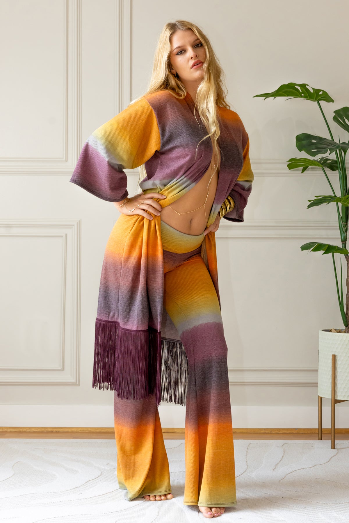 FRINGE ROBE - WARM RAINBOW