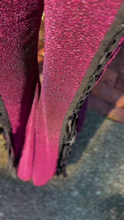 sparkly jewel toned bellbottoms with black corset detail